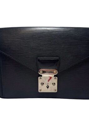 Louis Vuitton Black Epi Leather Pochette Sellier Clutch with Silver hardware